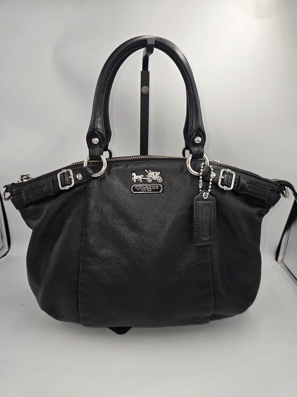 COACH 18609 Madison Lindsey Satchel Tote Black Leather Purple Lining *No Strap*